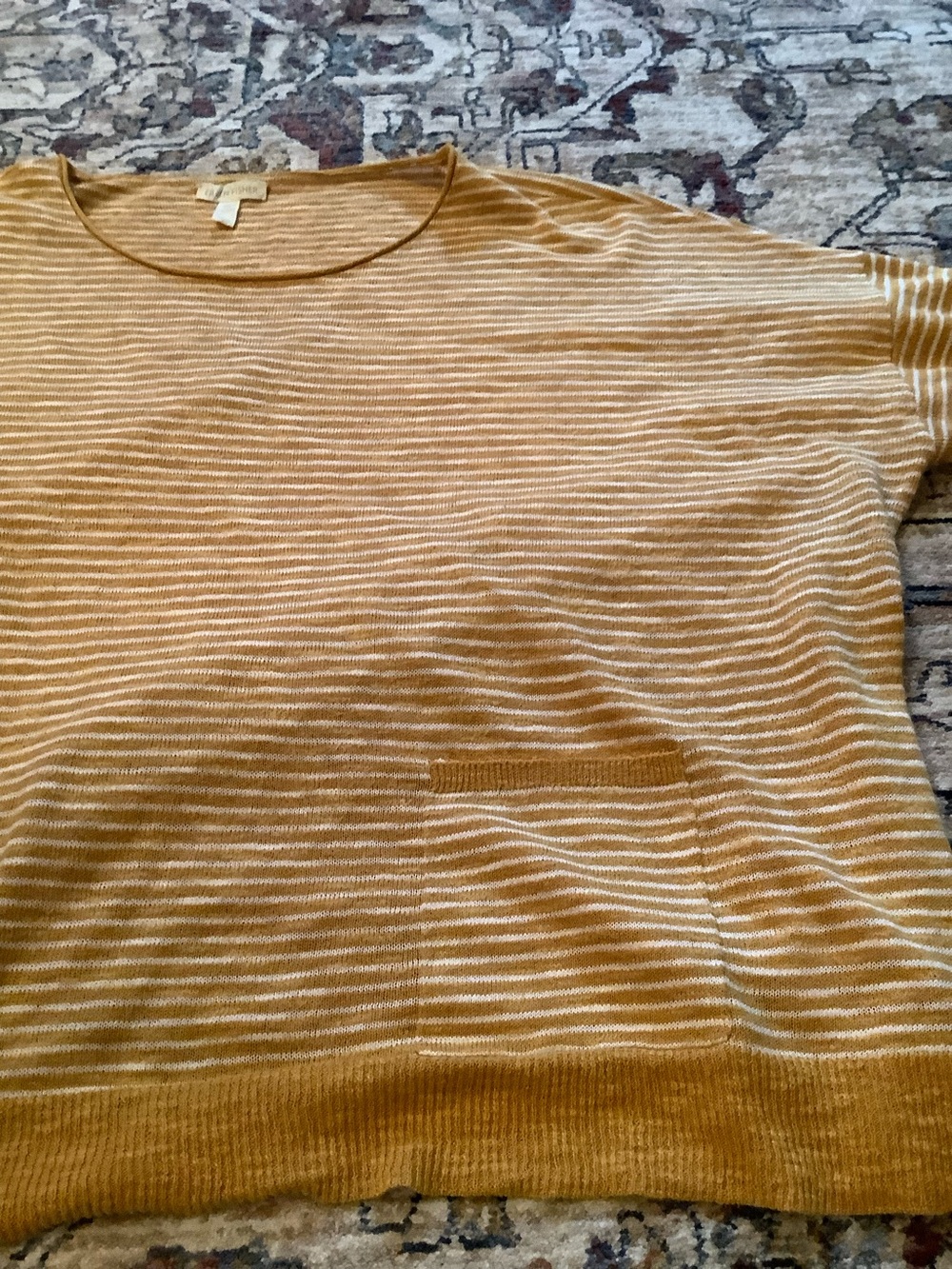 Eileen Fisher Women’s Striped Crewneck Sweater - Mustard and White